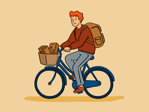 Courier boy delivering parcels by bicycle
