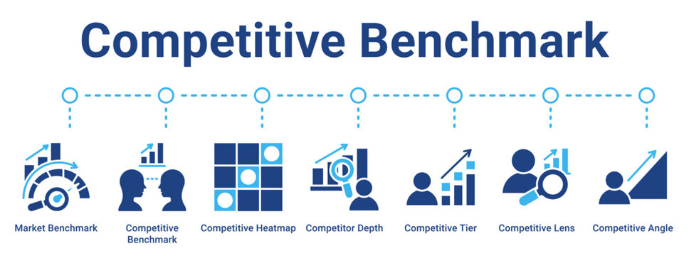 Competitive Benchmark web banner icon vector illustration concept for business with icon of Market Benchmark, Competitive Benchmark, Competitive Heatmap, Competitor Depth, Competitive Tier,.