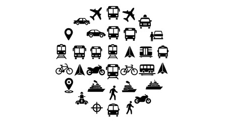 Naklejka premium Modern transportation and mobility icon collection with public transit and travel symbols vector