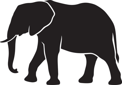 Silhouette of Elephant Walking in Minimalist Black Line Art Vector Illustration,Generative AI