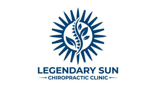 Chiropractic clinic logo with sun and spine graphic element