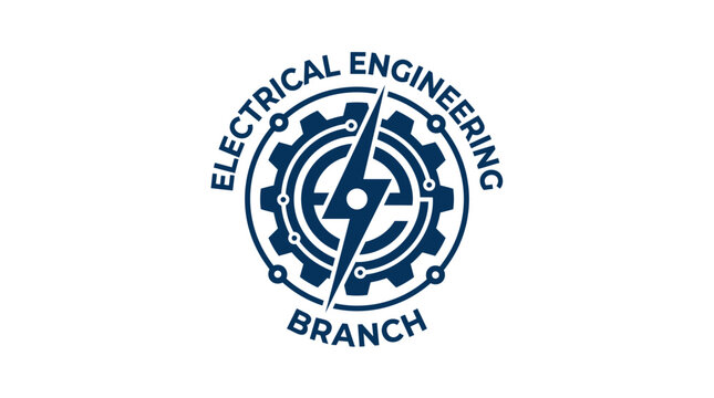 Electrical engineering branch logo with lightning bolt and gear graphic element