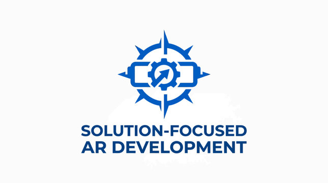 Vector logo for augmented reality development company, compass and gear icon.