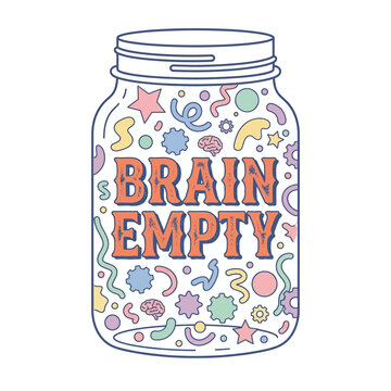 Brain empty typography in mason jar with random shapes mental fog concept vector
