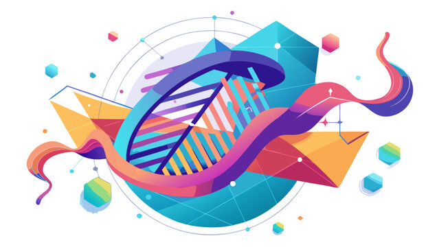 Abstract science concept with DNA double helix and geometric data charts genetics molecular abstract technology research geometric structure innovation futuristic composition connection