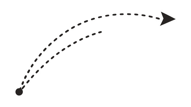 Dashed curved arrow path with starting point marker starting direction navigation illustration isolated movement sequence wayfinding trajectory infographic abstract creative geometric