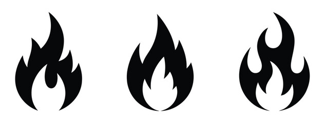 Naklejka premium Fire Icon, Flame Symbol Set Featuring Bonfire Silhouette