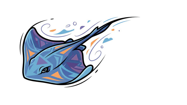 Stingray Flat Vector Illustration Aquatic Marine Life Undersea Wildlife
