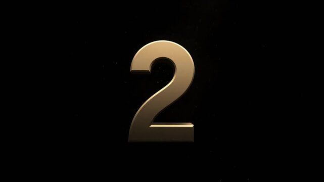 Number two countdown animation with glowing golden particles and shimmering light effects for professional video production and broadcast motion graphics