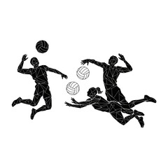 Naklejka premium Group of volleyball players in action with polygonal style