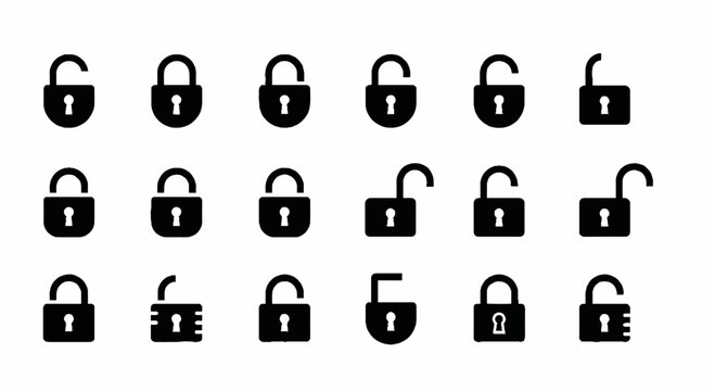 Cyber security padlock icon set with halftone pattern
