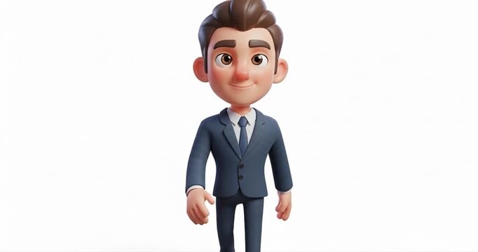 Animated businessman walking forward against white background