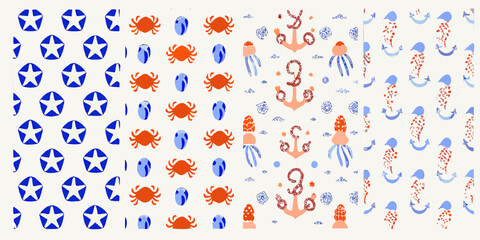 nautical patterns with anchors crabs and stars © Bijoy