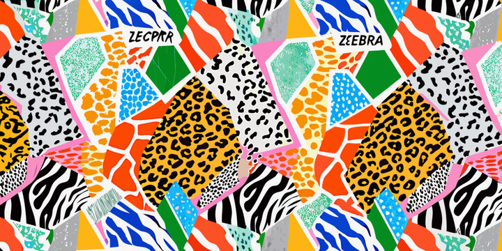 eclectic collage pattern with vibrant animal prints