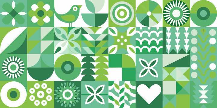 geometric nature pattern in green shades vector