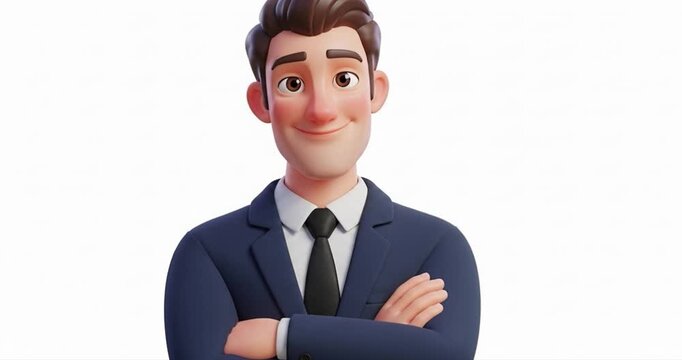 3 d animated character businessman crossing arms isolated