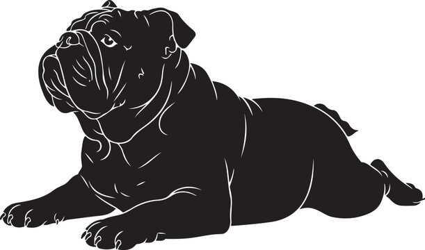 Silhouette of a pug dog lying down looking up, Generative Ai