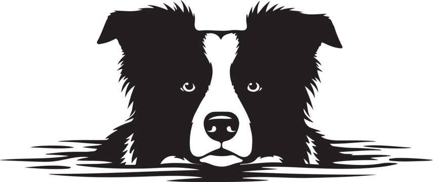 Border collie dog silhouette portrait in water, Generative Ai
