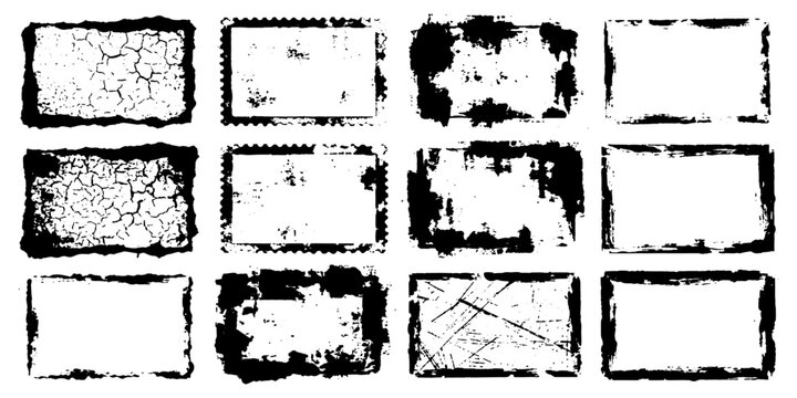 Vintage Grunge Frame Set with Black Ink Borders and Brush Paint Elements
