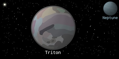 Neptune's Biggest Moon Illustration (Triton) – Natural Satellites of Solar System Planet © Zhafran Visuals