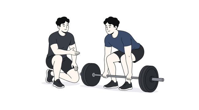 Fitness trainer instructing client during weightlifting session