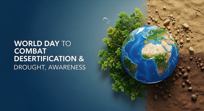 Global initiative for desertification and drought awareness, emphasizing land restoration, environmental protection, and sustainable future solutions for our planet
