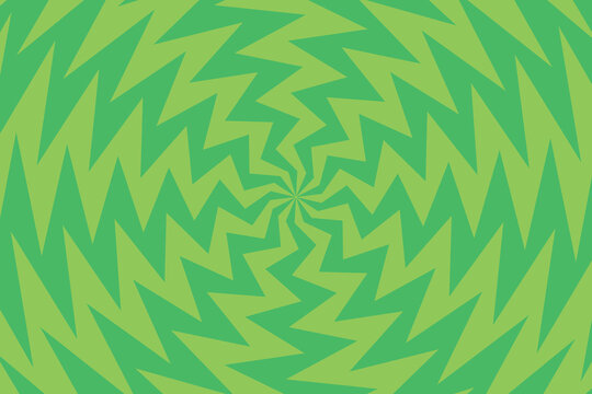 Radial burst of sharp zig-zag patterns in two shades of green abstract background