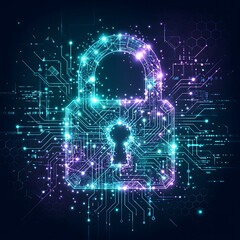 Obraz premium Digital Padlock with Circuit Board and Binary Code Cybersecurity Concept