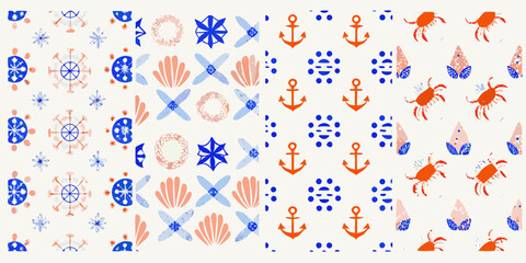 nautical patterns with anchors shells and crabs © Ruhidas