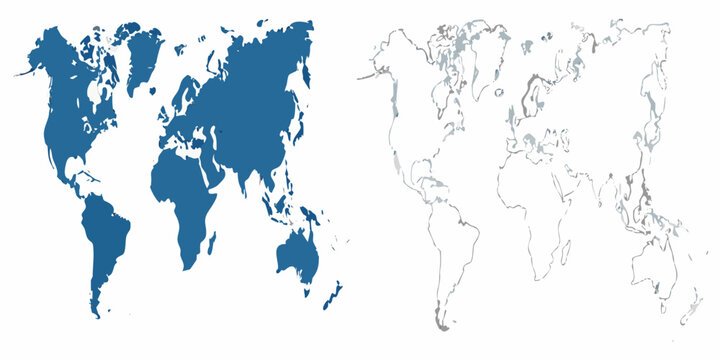 world map silhouette with blue filled continents
