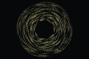 Naklejka premium Concentric golden halftone circles on black background, digital glow pattern concentric circles