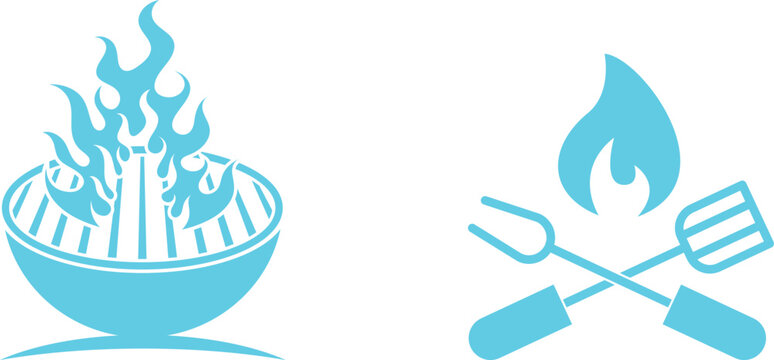 Grill BBQ Icon Vector Collection set Group, Barbecue Cooking Symbol, Smoker Equipment, Outdoor Kitchen Sign, Food Preparation Graphic, Restaurant Menu Design, Picnic Party.