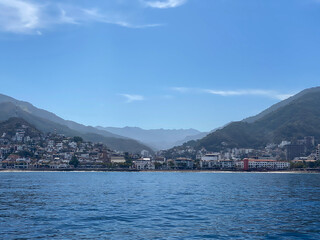 Fototapeta premium Puerto Vallarta waterfront and mountains from the bay