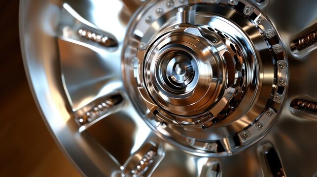 Close up of a metallic wheel detail