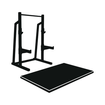 Weightlifting squat rack and platform silhouette for fitness and bodybuilding gym.