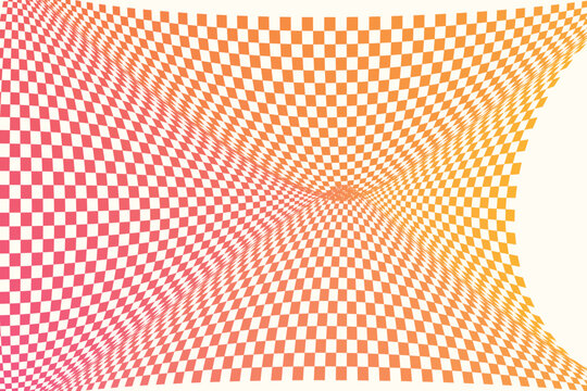 Abstract wave pattern with red and yellow checkered grid