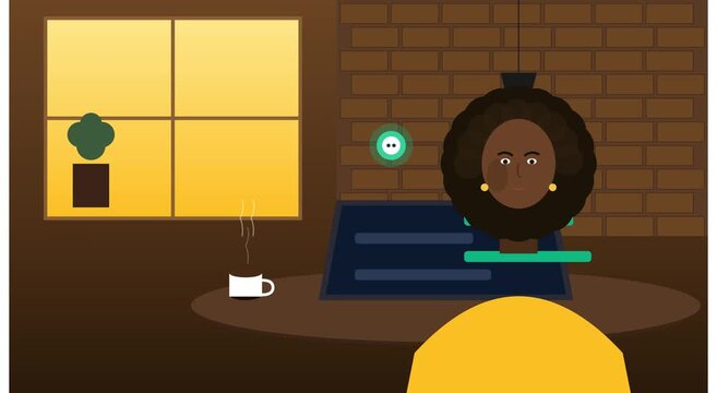 Remote work call animation with woman on laptop screen animation