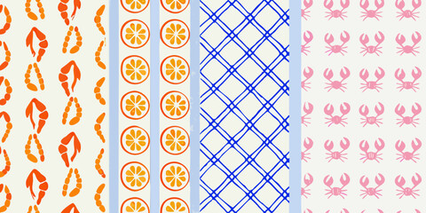 nautical summer pattern with crabs oranges and lattice © Bivuti