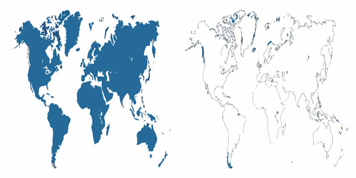 world map silhouette with blue filled continents