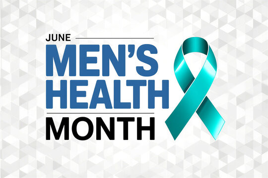 Mens health awareness month promotional graphic with teal ribbon for june campaign