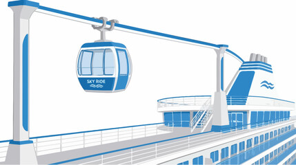 Modern sky ride gondola transport system over cruise ship deck, vector illustration © Heri_s99