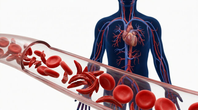 World Sickle Cell Day  sickle cell disease, showcasing the distinct difference between healthy and abnormally shaped red blood cells within the intricate human circulatory system
