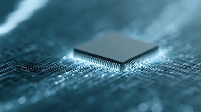 AI chip boom, glowing GPU processor, exploding stock chart, futuristic finance tech
