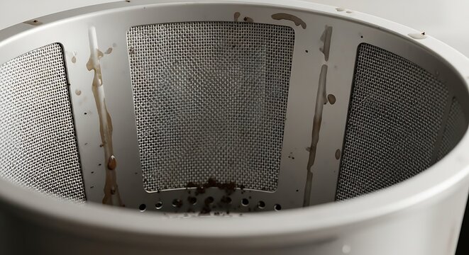 Close-up of a Used Coffee Filter with Coffee Grounds Inside.
