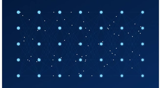 Abstract neural network grid with moving data animation