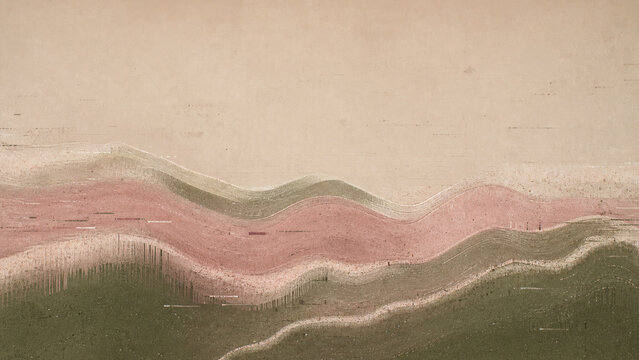 Morandi color sand art waveform with glitch abstract art background