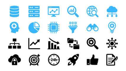 Fototapeta premium Professional business analytics, dashboard, and technology icon collection.