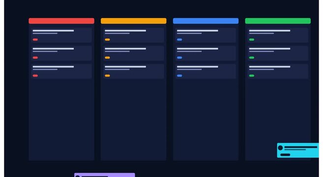Agile kanban board workflow animation with task animation