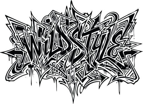 Black and white wildstyle graffiti text dripping paint effect lettering