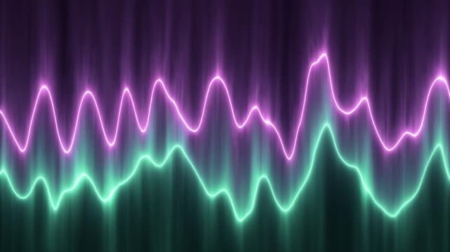 Layered plasma wave fields drifting like aurora ribbons with glowing pulses and rising soft motion
